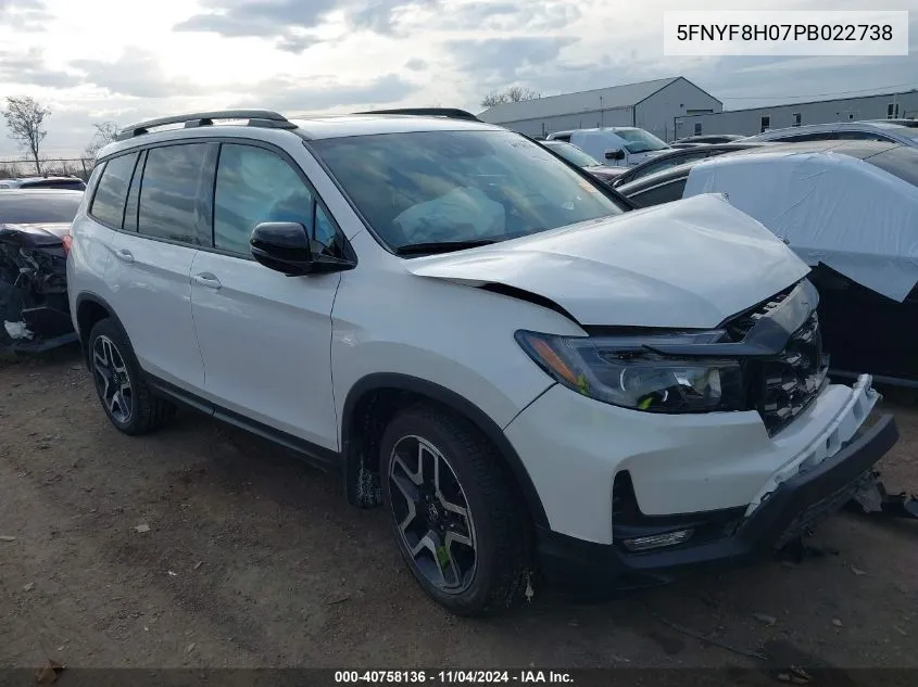 2023 Honda Passport Elite VIN: 5FNYF8H07PB022738 Lot: 40758136