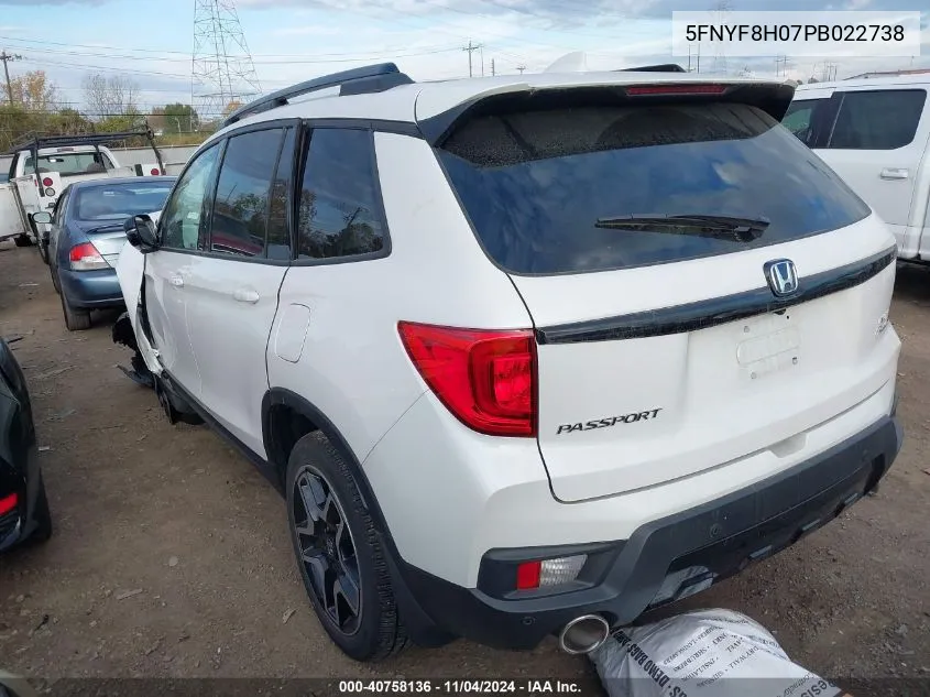 2023 Honda Passport Elite VIN: 5FNYF8H07PB022738 Lot: 40758136