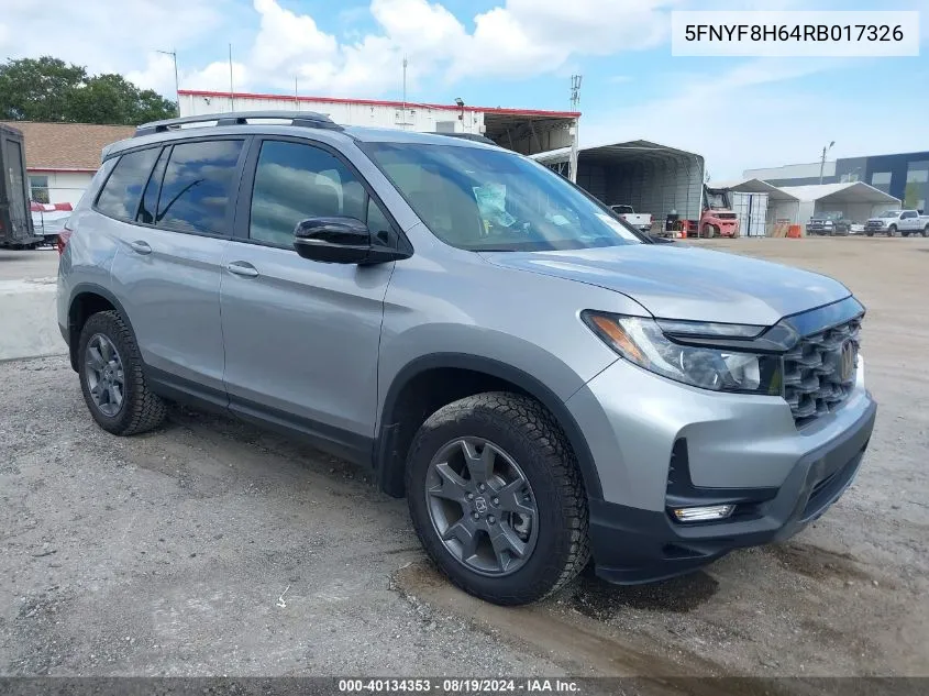 2024 Honda Passport Awd Trailsport VIN: 5FNYF8H64RB017326 Lot: 40134353