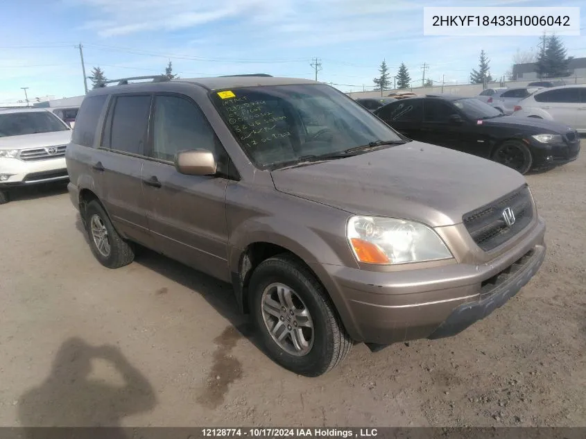 2003 Honda Pilot Ex VIN: 2HKYF18433H006042 Lot: 12128774