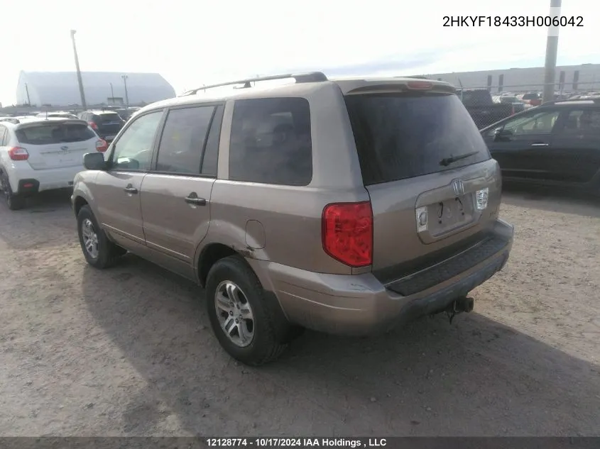 2003 Honda Pilot Ex VIN: 2HKYF18433H006042 Lot: 12128774