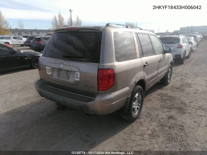 2003 Honda Pilot Ex VIN: 2HKYF18433H006042 Lot: 12128774