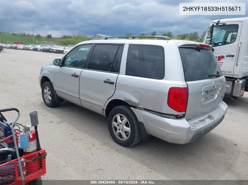 2003 Honda Pilot Ex-L VIN: 2HKYF18533H515671 Lot: 39426484