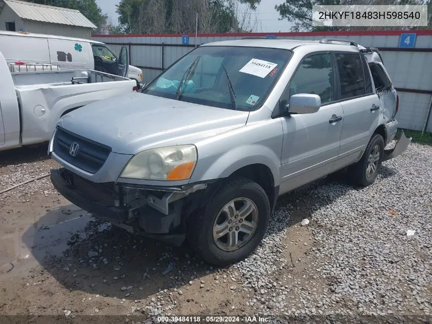 2003 Honda Pilot Ex VIN: 2HKYF18483H598540 Lot: 39484118