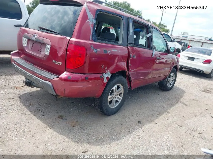 2003 Honda Pilot Ex VIN: 2HKYF18433H565347 Lot: 39629919