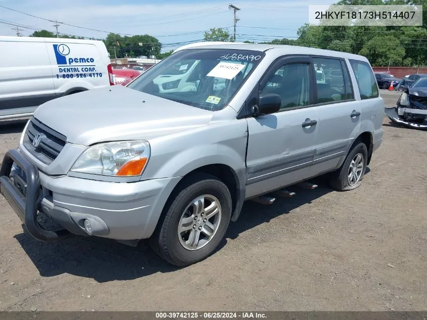 2003 Honda Pilot Lx VIN: 2HKYF18173H514407 Lot: 39742125