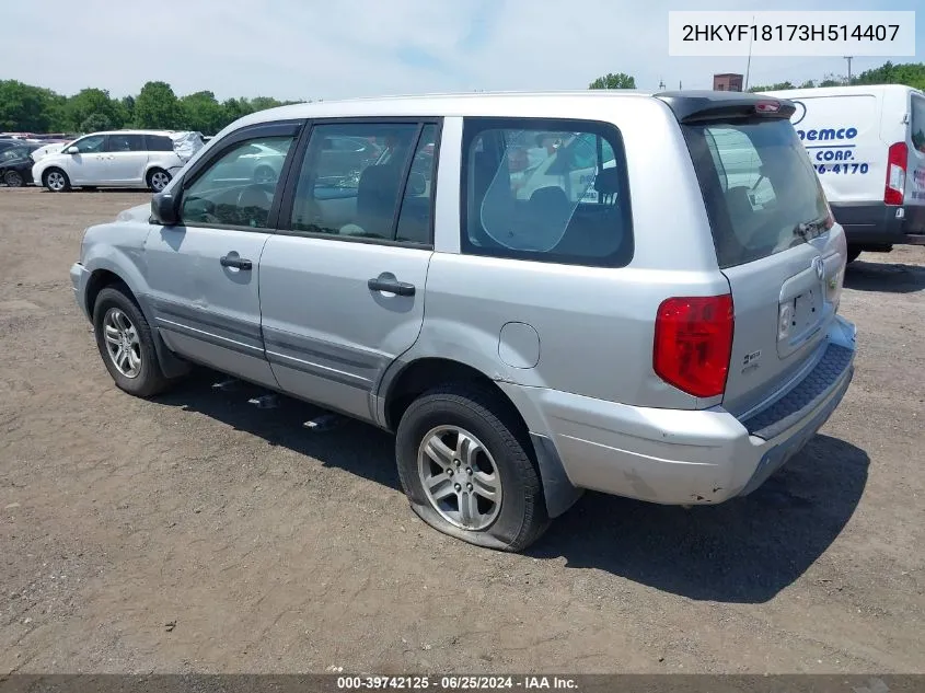 2003 Honda Pilot Lx VIN: 2HKYF18173H514407 Lot: 39742125