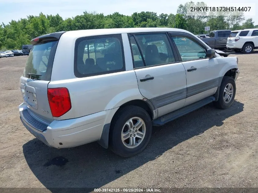 2003 Honda Pilot Lx VIN: 2HKYF18173H514407 Lot: 39742125