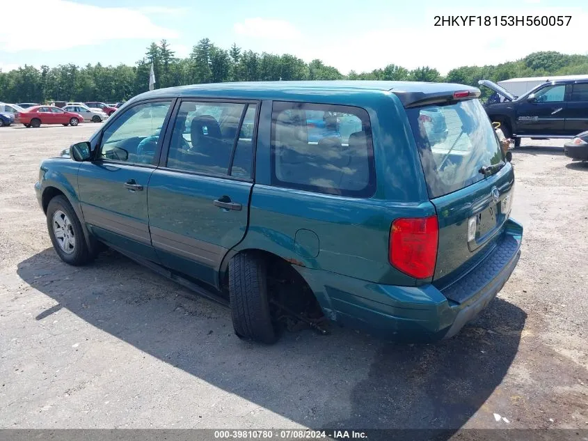 2003 Honda Pilot Lx VIN: 2HKYF18153H560057 Lot: 39810780