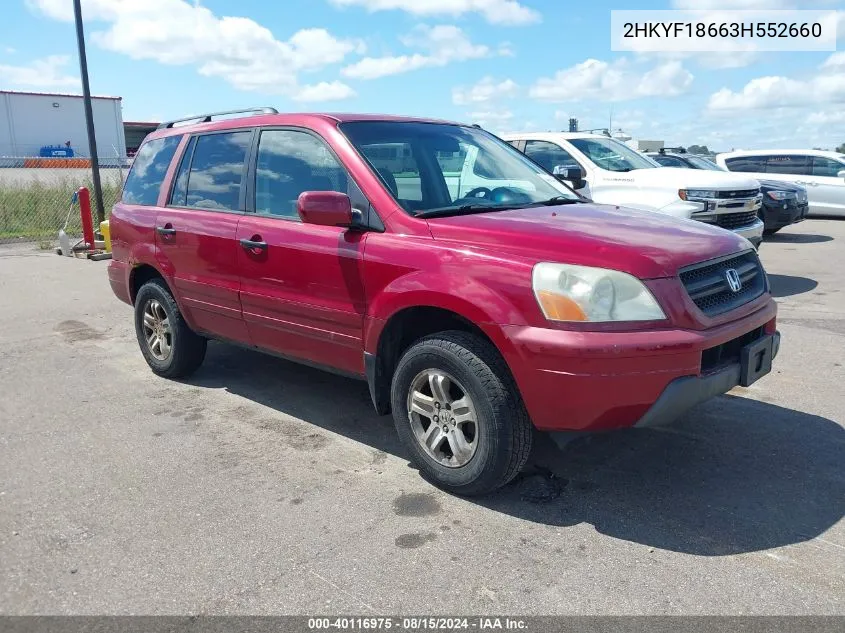 2003 Honda Pilot Ex-L VIN: 2HKYF18663H552660 Lot: 40116975