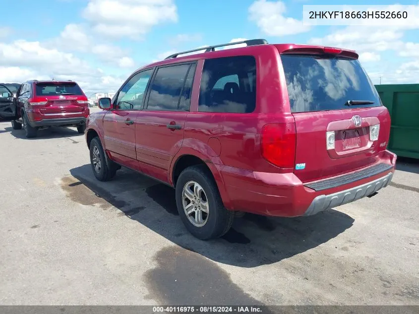 2003 Honda Pilot Ex-L VIN: 2HKYF18663H552660 Lot: 40116975