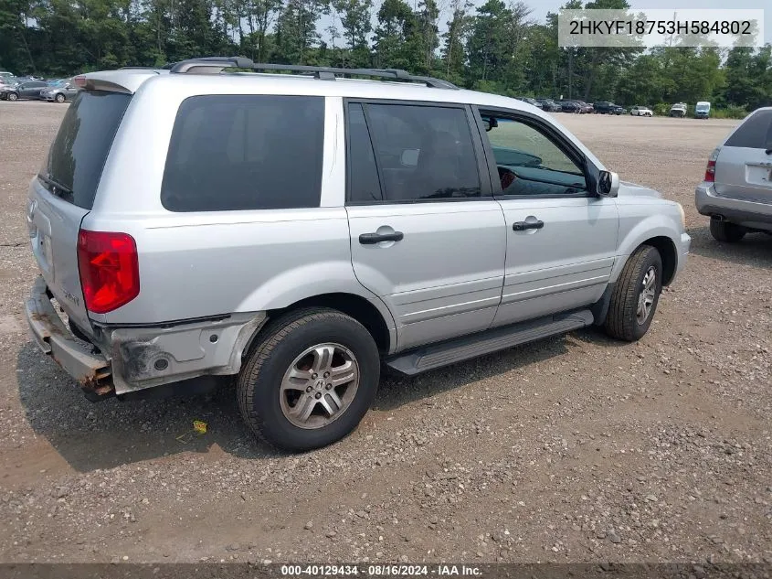 2003 Honda Pilot Ex-L VIN: 2HKYF18753H584802 Lot: 40129434