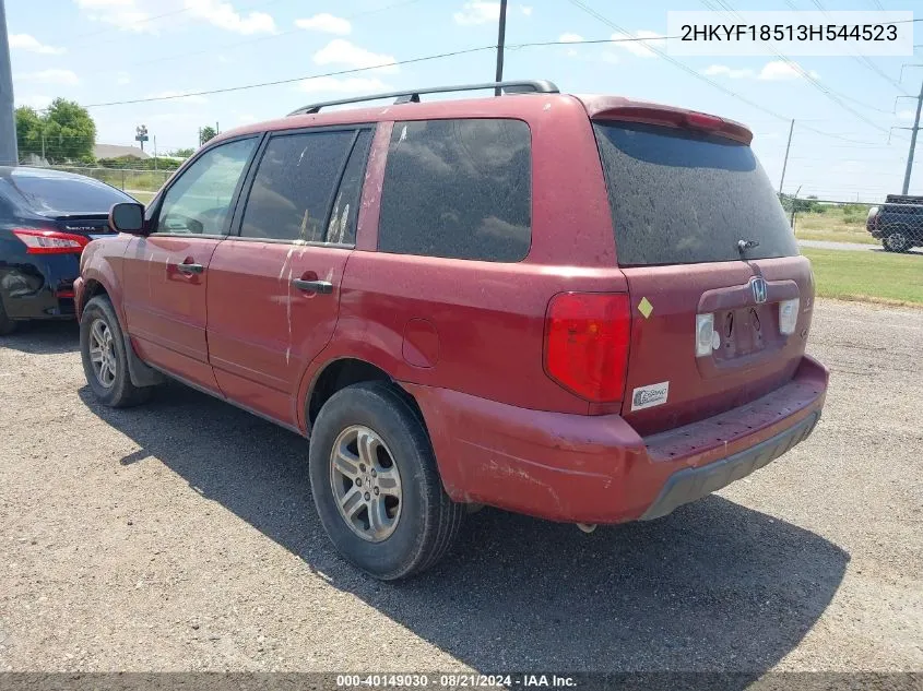 2003 Honda Pilot Ex-L VIN: 2HKYF18513H544523 Lot: 40149030