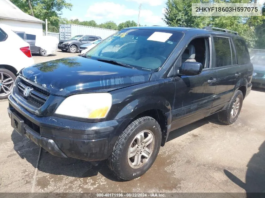 2003 Honda Pilot Ex-L VIN: 2HKYF18603H597075 Lot: 40171196