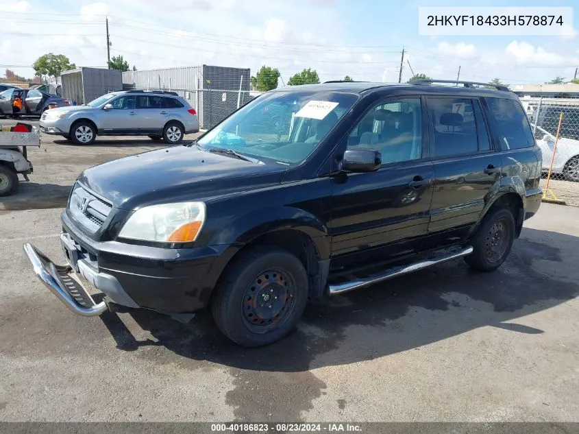 2003 Honda Pilot Ex VIN: 2HKYF18433H578874 Lot: 40186823