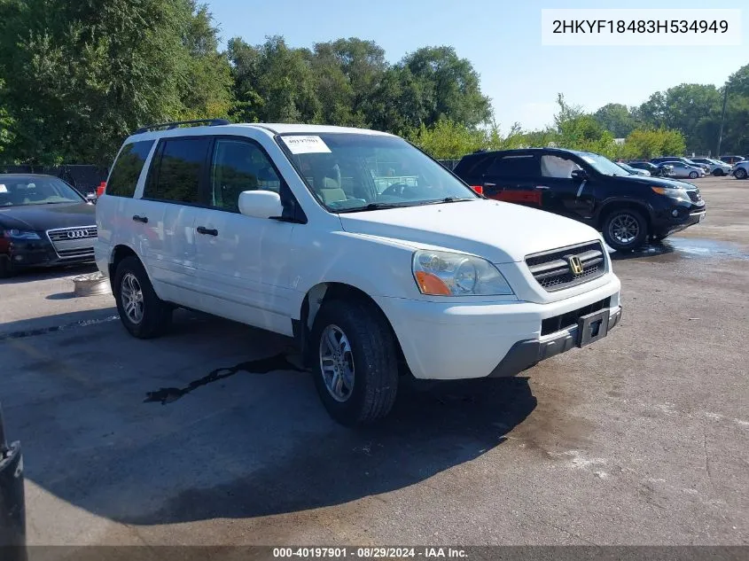 2003 Honda Pilot Ex VIN: 2HKYF18483H534949 Lot: 40197901