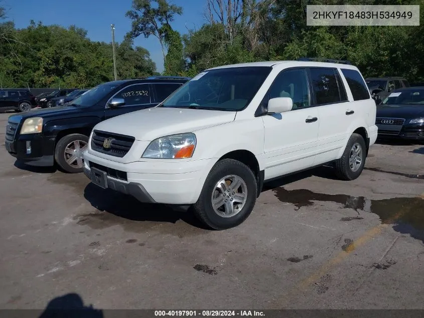 2003 Honda Pilot Ex VIN: 2HKYF18483H534949 Lot: 40197901