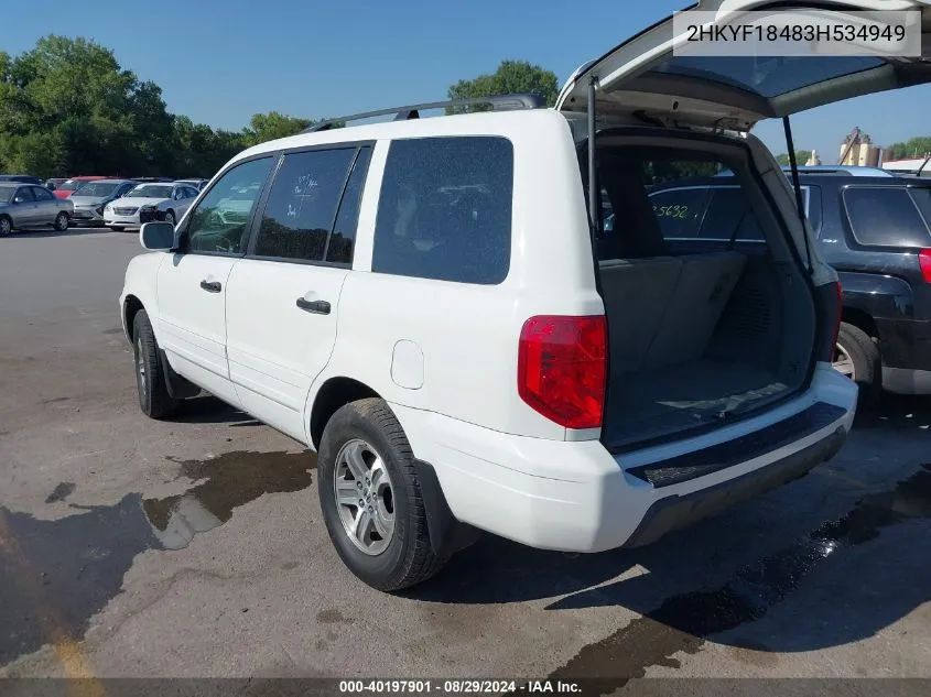 2003 Honda Pilot Ex VIN: 2HKYF18483H534949 Lot: 40197901