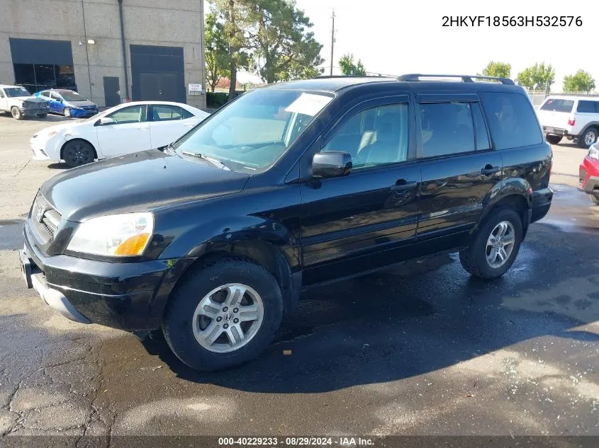 2003 Honda Pilot Ex-L VIN: 2HKYF18563H532576 Lot: 40229233