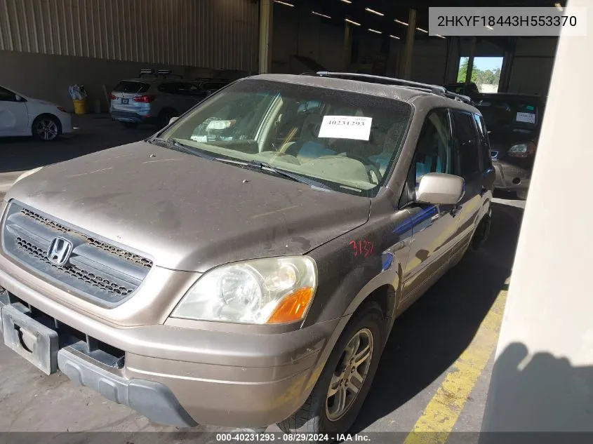 2003 Honda Pilot Ex VIN: 2HKYF18443H553370 Lot: 40231293