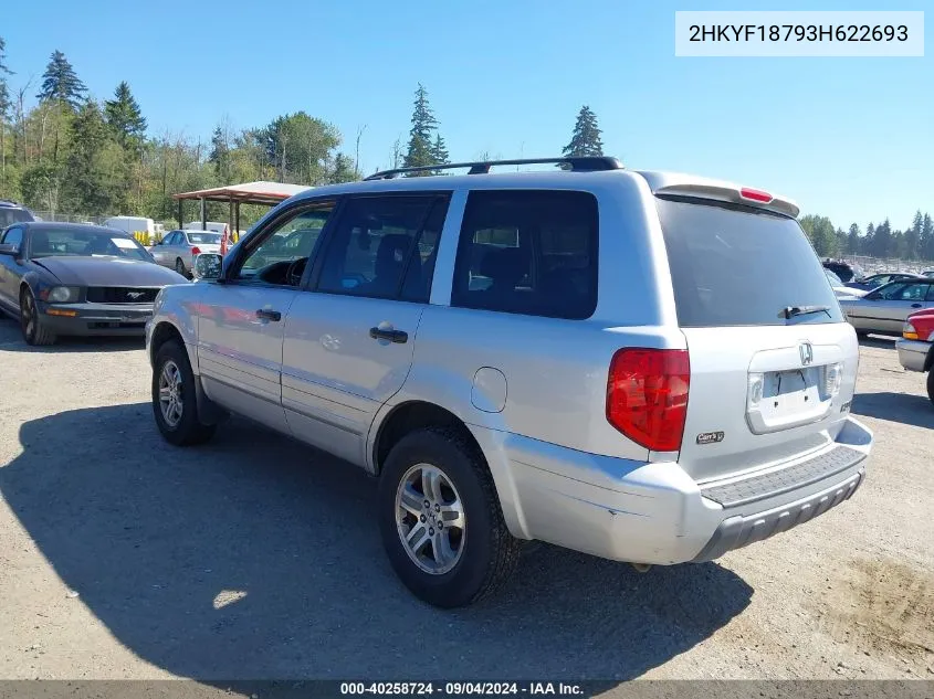 2003 Honda Pilot Ex-L VIN: 2HKYF18793H622693 Lot: 40258724