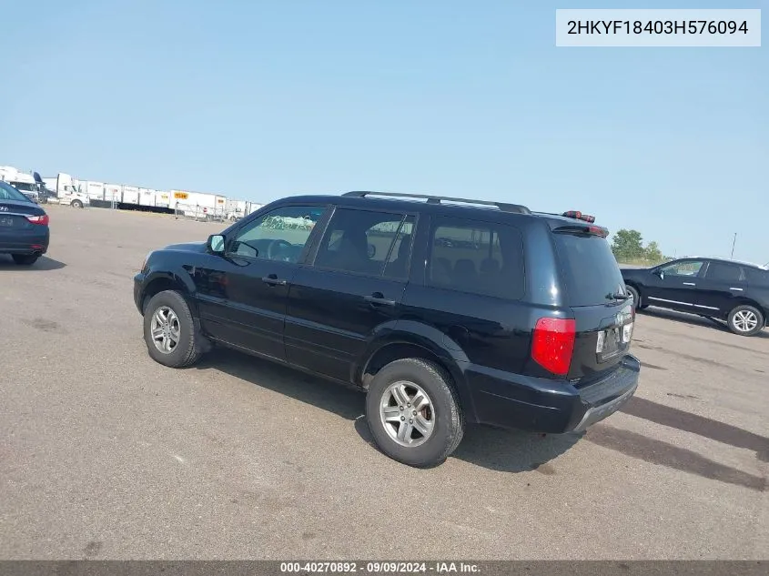 2003 Honda Pilot Ex VIN: 2HKYF18403H576094 Lot: 40270892