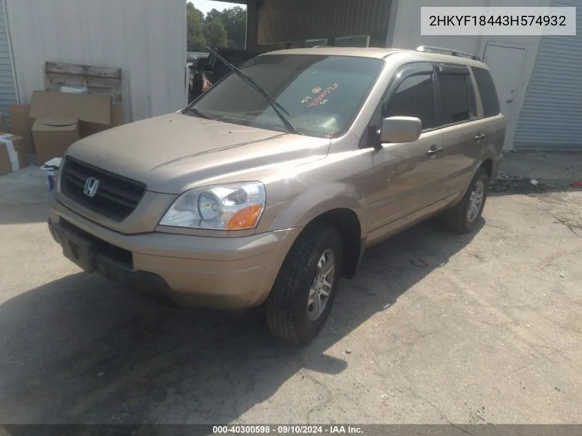 2HKYF18443H574932 2003 Honda Pilot Ex