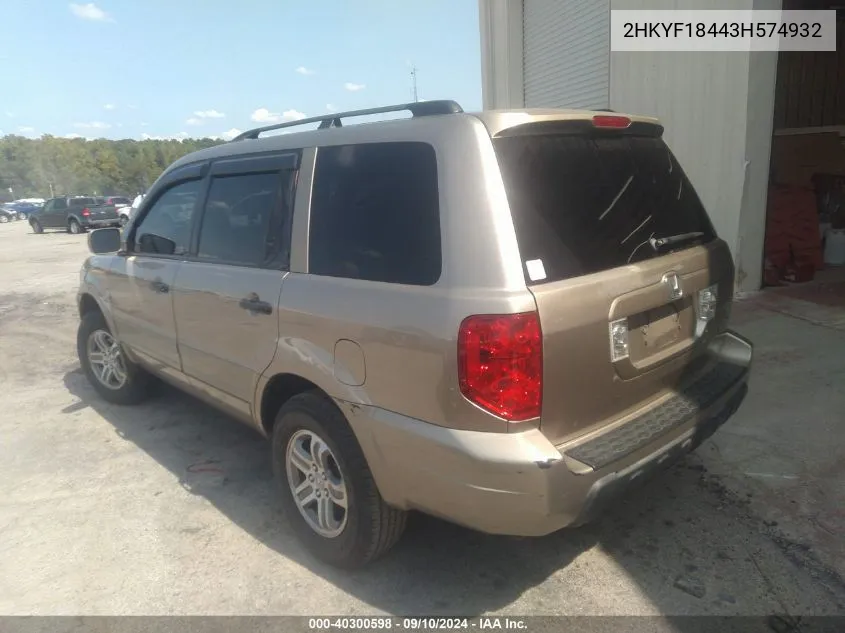 2HKYF18443H574932 2003 Honda Pilot Ex