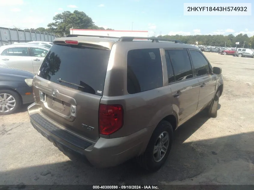 2HKYF18443H574932 2003 Honda Pilot Ex