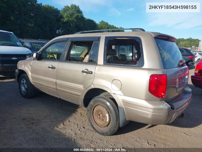 2003 Honda Pilot Ex-L VIN: 2HKYF18543H598155 Lot: 40305832