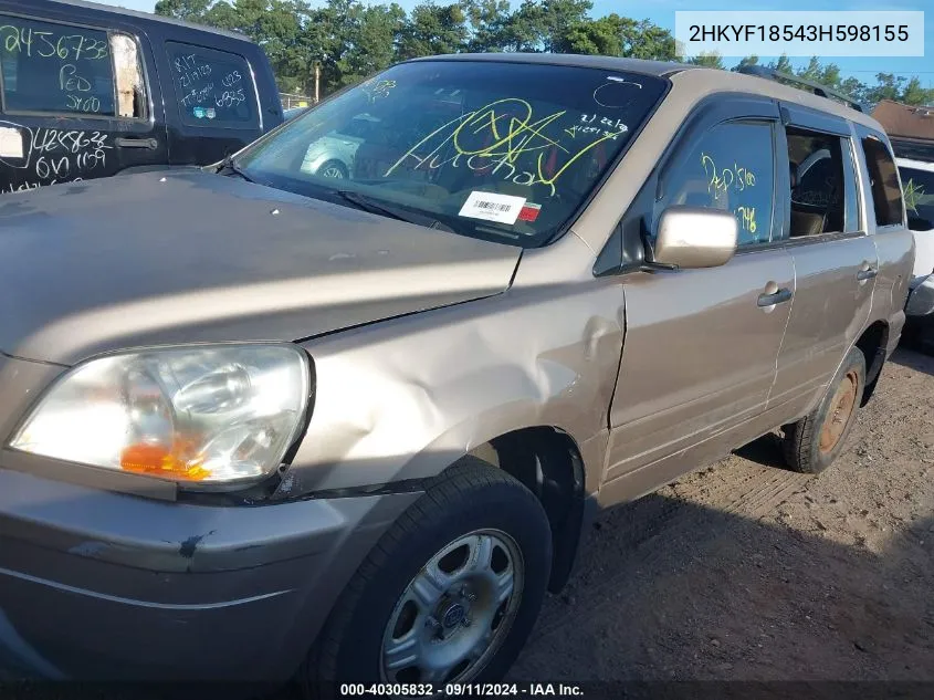 2003 Honda Pilot Ex-L VIN: 2HKYF18543H598155 Lot: 40305832