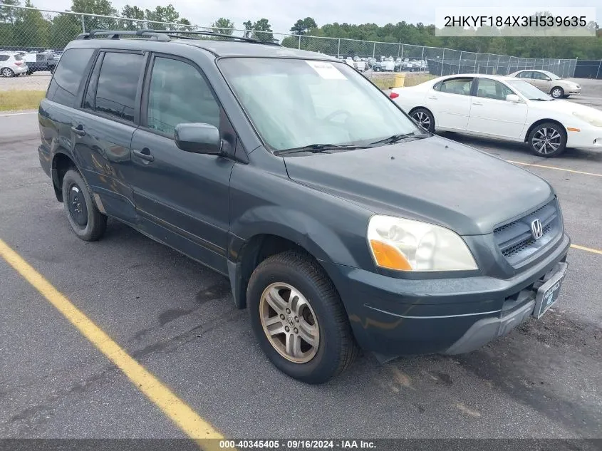 2003 Honda Pilot Ex VIN: 2HKYF184X3H539635 Lot: 40345405