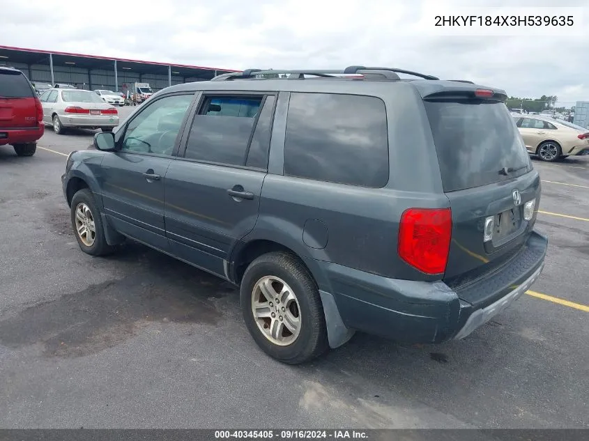 2003 Honda Pilot Ex VIN: 2HKYF184X3H539635 Lot: 40345405