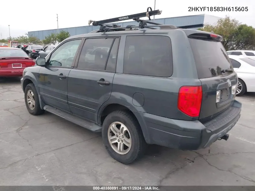 2003 Honda Pilot Ex-L VIN: 2HKYF18583H615605 Lot: 40350891