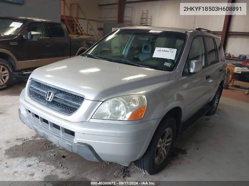 2003 Honda Pilot Ex-L VIN: 2HKYF18503H608891 Lot: 40380672