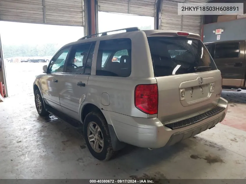 2003 Honda Pilot Ex-L VIN: 2HKYF18503H608891 Lot: 40380672