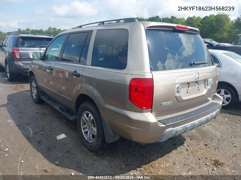 2003 Honda Pilot Ex-L VIN: 2HKYF18623H568239 Lot: 40402572