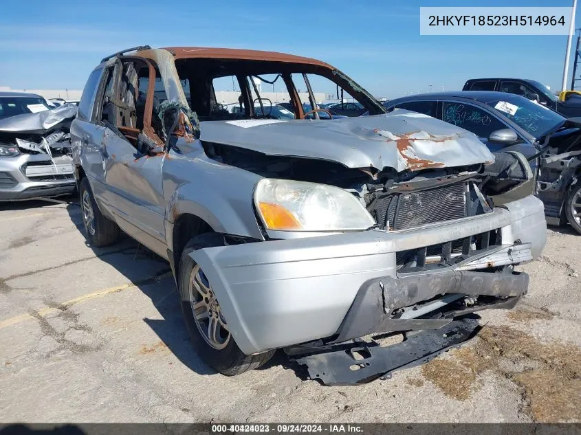 2003 Honda Pilot Ex-L VIN: 2HKYF18523H514964 Lot: 40424023