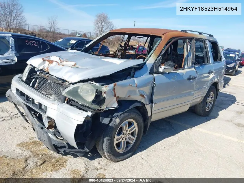 2003 Honda Pilot Ex-L VIN: 2HKYF18523H514964 Lot: 40424023