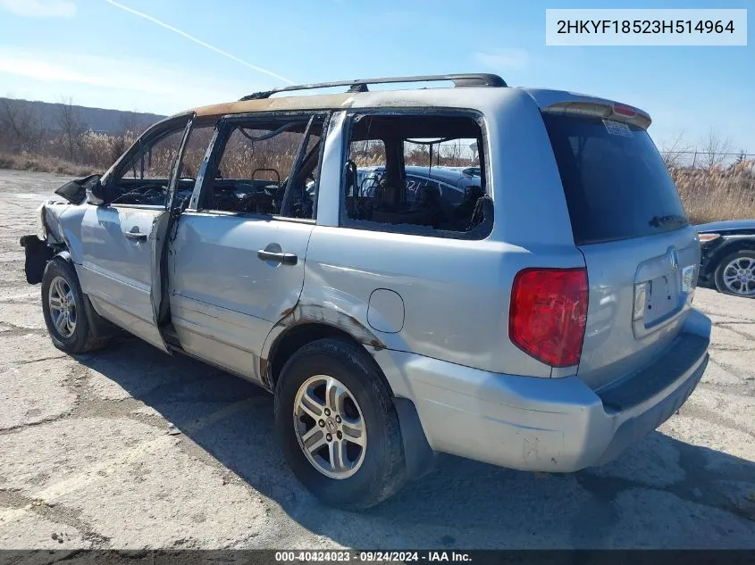 2003 Honda Pilot Ex-L VIN: 2HKYF18523H514964 Lot: 40424023