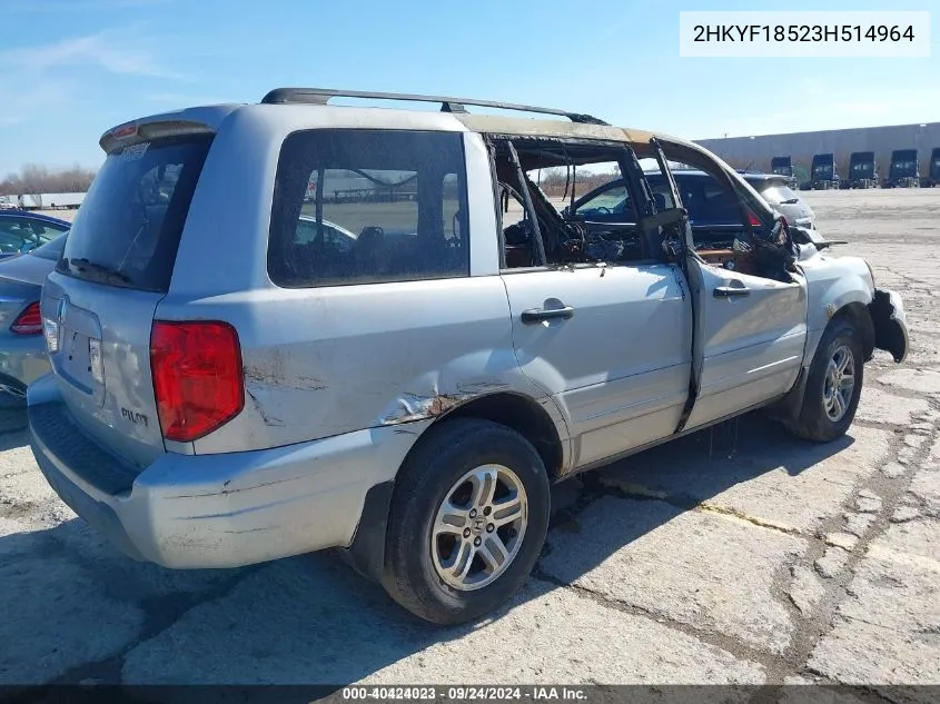 2003 Honda Pilot Ex-L VIN: 2HKYF18523H514964 Lot: 40424023