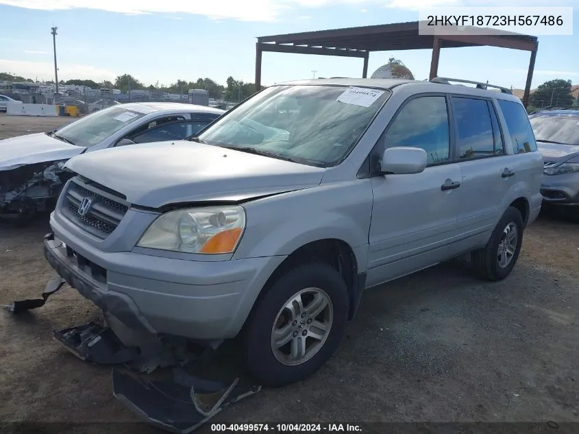 2003 Honda Pilot Ex-L VIN: 2HKYF18723H567486 Lot: 40499574