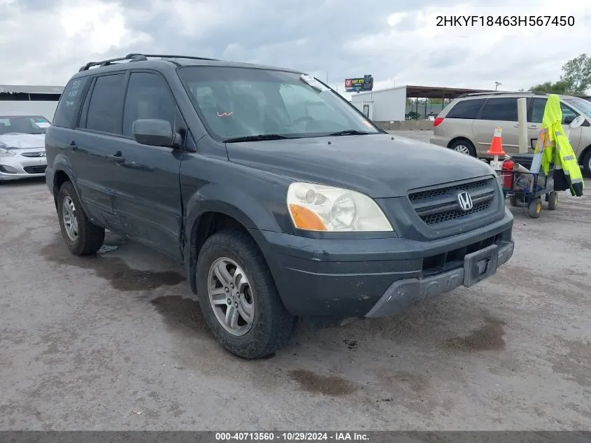 2003 Honda Pilot Ex VIN: 2HKYF18463H567450 Lot: 40713560