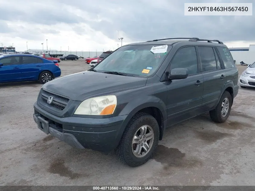 2003 Honda Pilot Ex VIN: 2HKYF18463H567450 Lot: 40713560