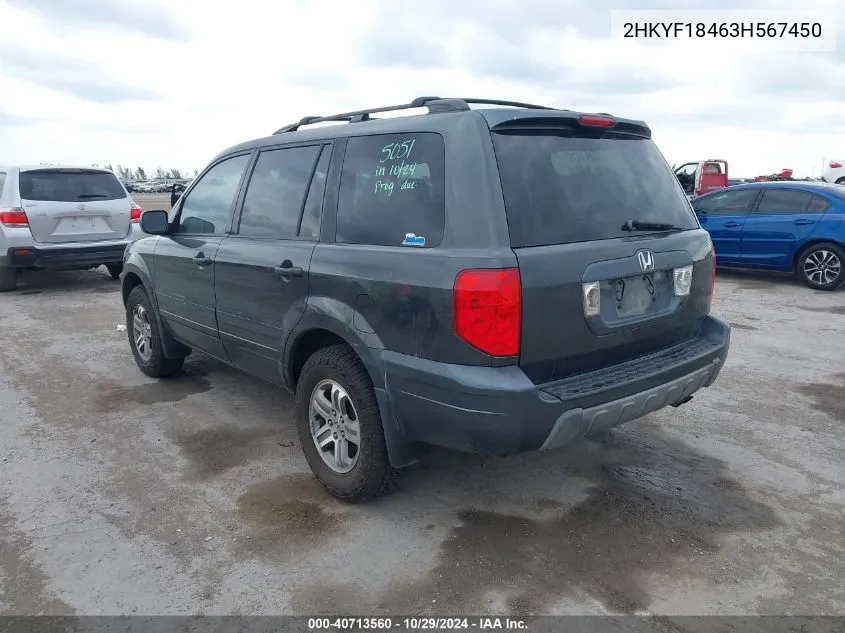 2003 Honda Pilot Ex VIN: 2HKYF18463H567450 Lot: 40713560