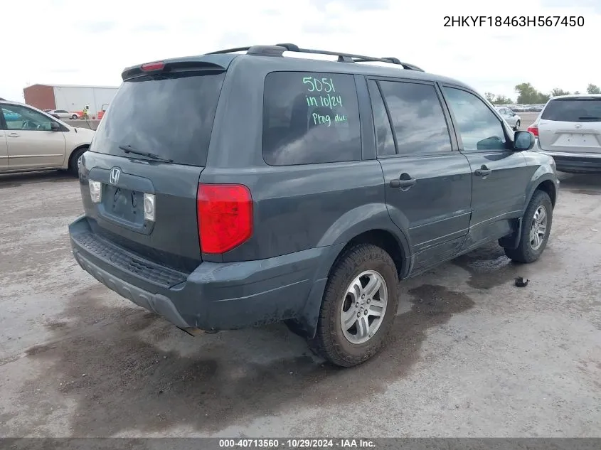 2003 Honda Pilot Ex VIN: 2HKYF18463H567450 Lot: 40713560