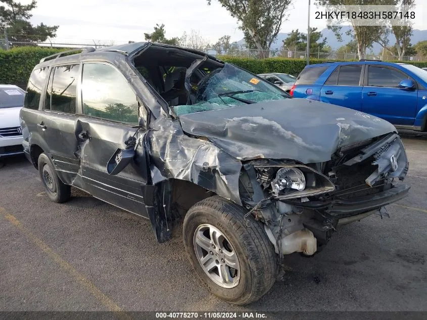 2003 Honda Pilot Ex VIN: 2HKYF18483H587148 Lot: 40775270