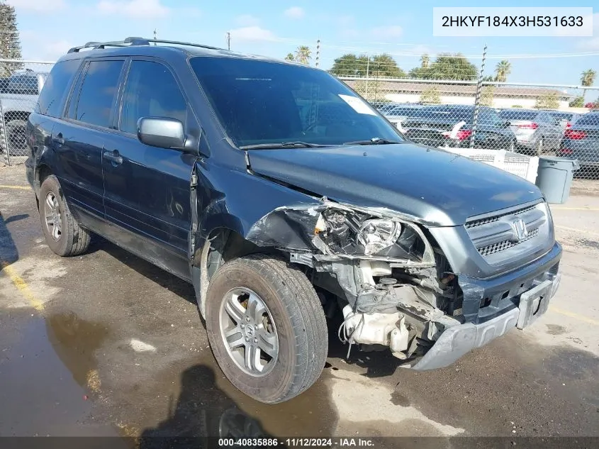 2HKYF184X3H531633 2003 Honda Pilot Ex