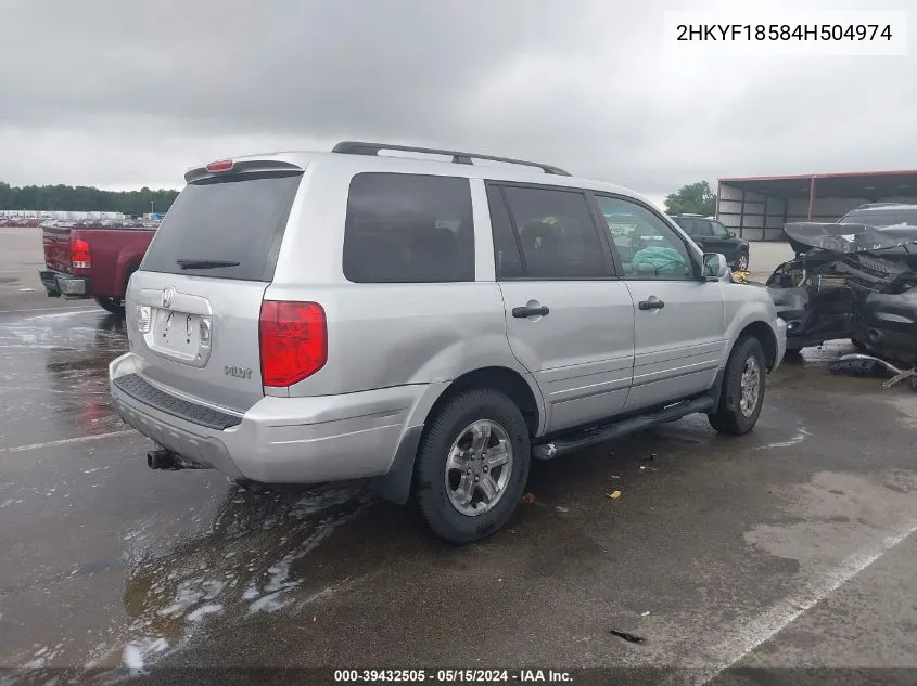 2004 Honda Pilot Ex-L VIN: 2HKYF18584H504974 Lot: 39432505