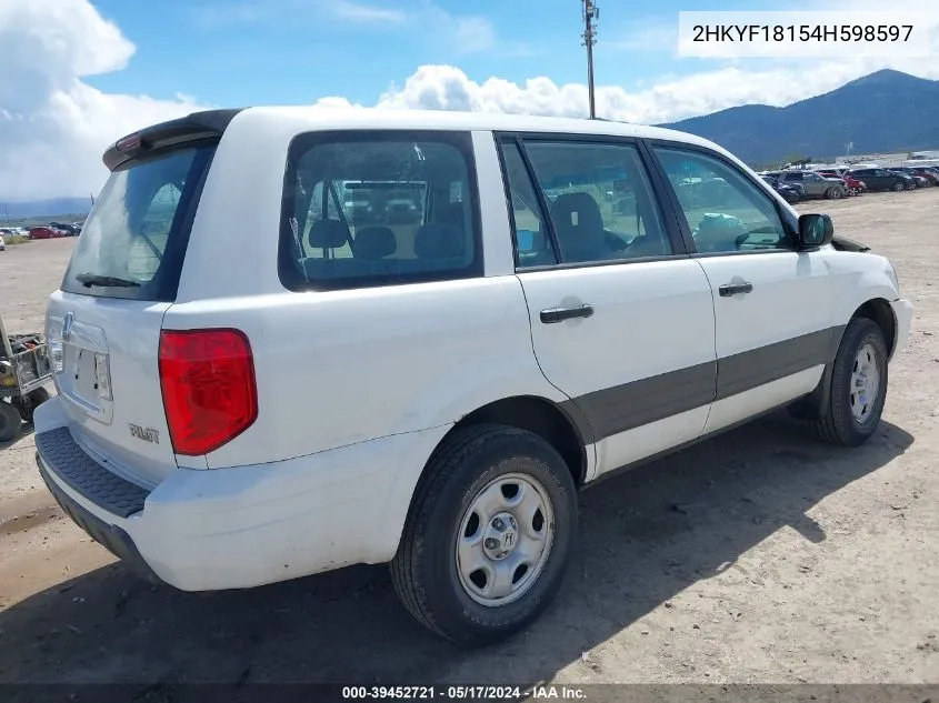 2004 Honda Pilot Lx VIN: 2HKYF18154H598597 Lot: 39452721